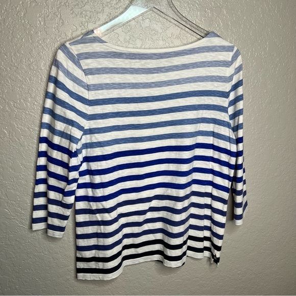 Talbots Striped Navy Blue 3 Quarter Inch Top - Picture 5 of 6